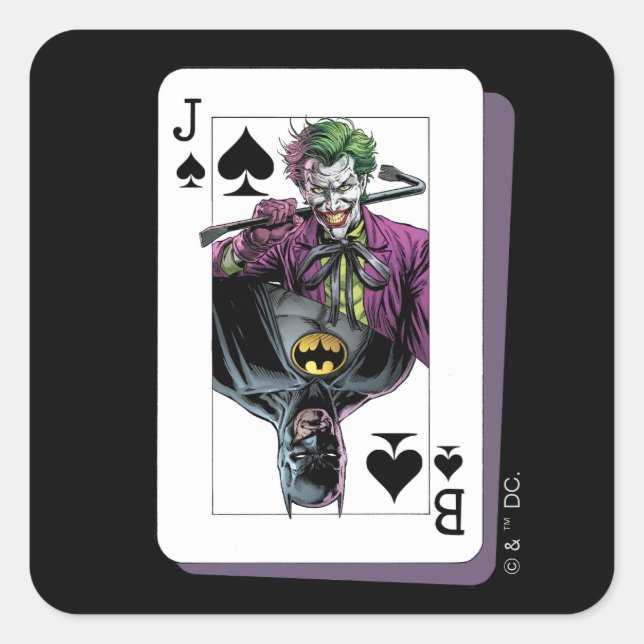 Pegatina Cuadrada Joker and Batman Spade Playing Card Illustration (Anverso)