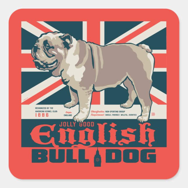 Pegatina Cuadrada Jolly Good English Bulldog (Anverso)
