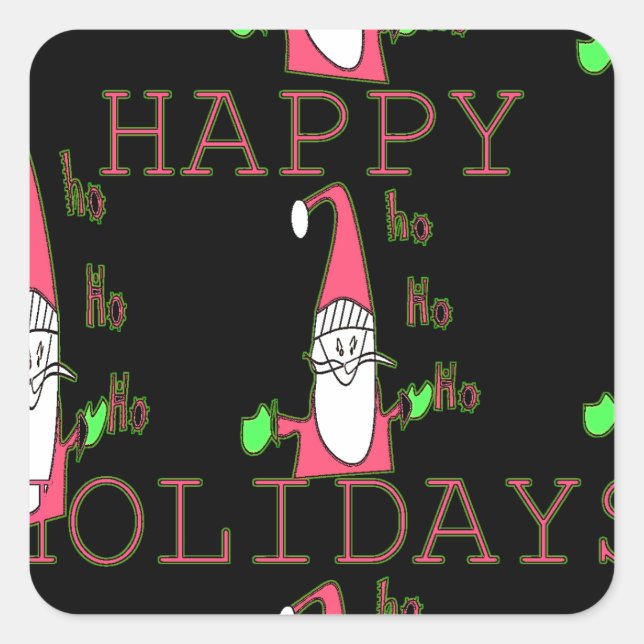 Pegatina Cuadrada Jolly Mouse Santa: Un Ilustracion divertido de vac (Anverso)