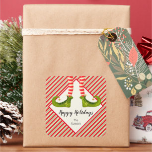 Pegatina Cuadrada Jolly Navidades Elf Legs Stripes Holiday SQUARE