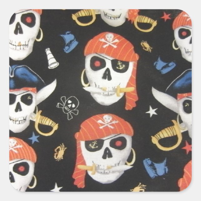 Pegatina Cuadrada Jolly Roger Pirate Skulls (Anverso)