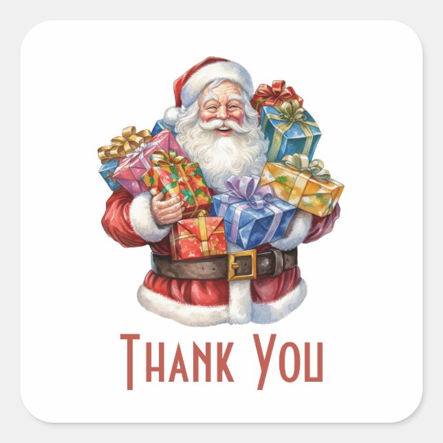Pegatina Cuadrada Jolly Santa Claus Classic Navidades Gracias (Anverso)