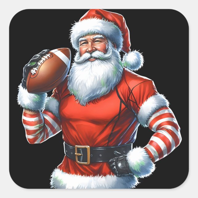 Pegatina Cuadrada Jolly Santa con un fútbol de vacaciones (Anverso)