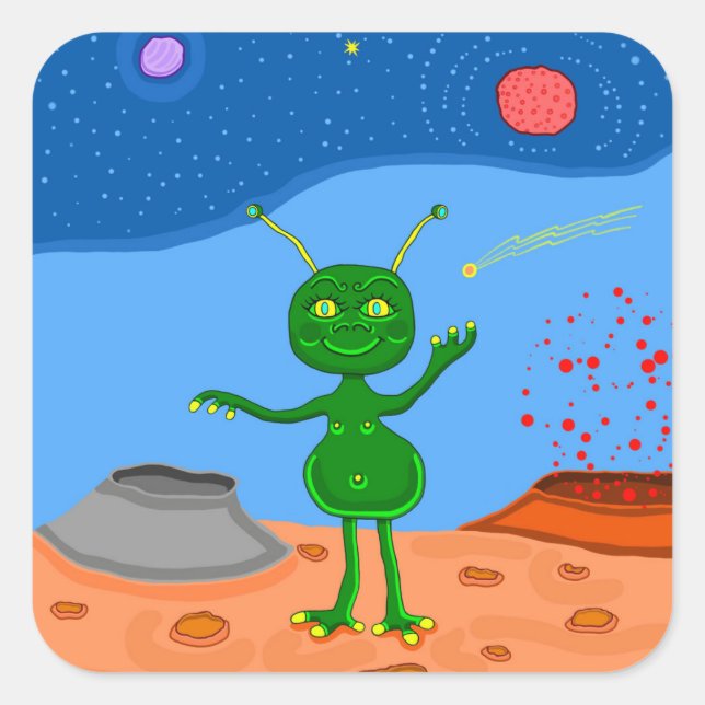 Pegatina Cuadrada Jolly the Cute Alien (Anverso)