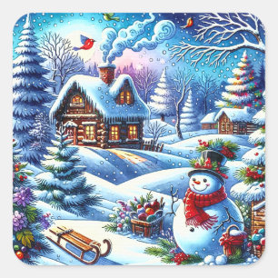 Pegatina Cuadrada Jolly Vintage Snowman