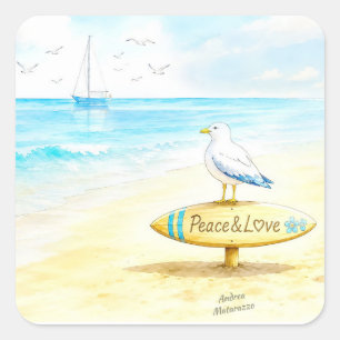 Pegatina Cuadrada Jon Seagull - Paz y Amor