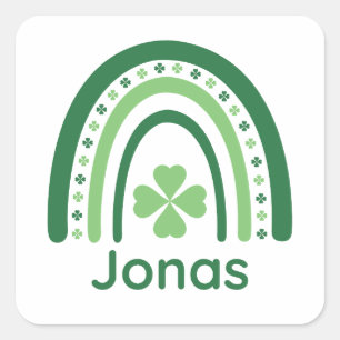 Pegatina Cuadrada Jonas Name Clover Boho Rainbow