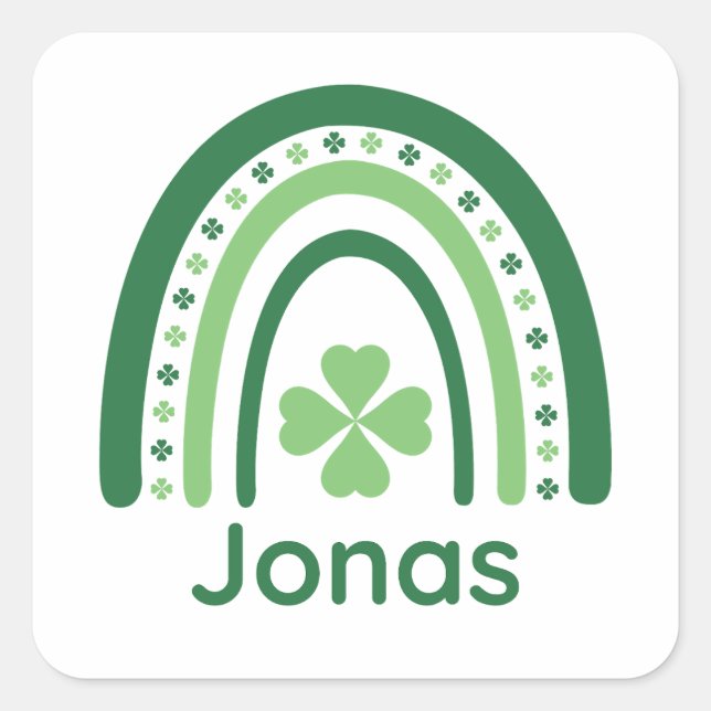 Pegatina Cuadrada Jonas Name Clover Boho Rainbow (Anverso)