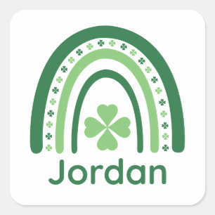 Pegatina Cuadrada Jordan Name Clover Boho Rainbow