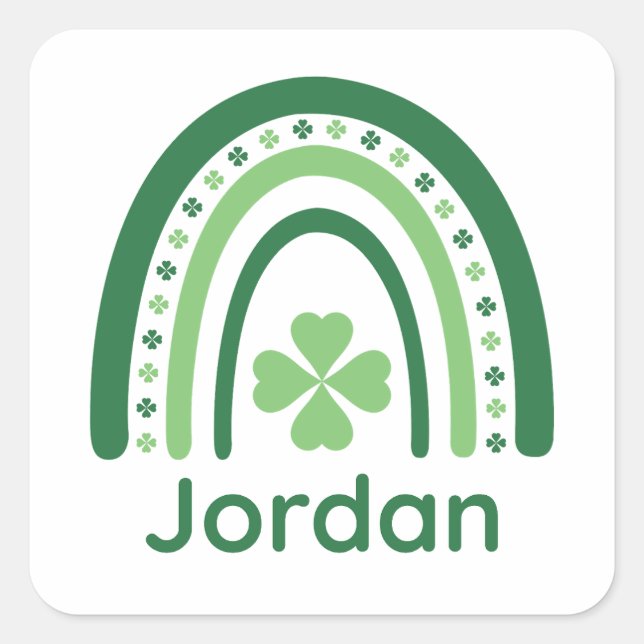 Pegatina Cuadrada Jordan Name Clover Boho Rainbow (Anverso)