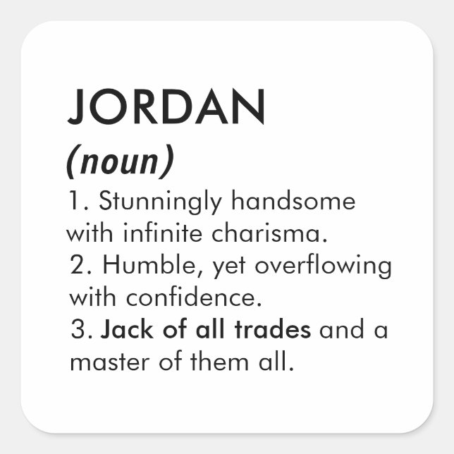 Pegatina Cuadrada Jordan name, Editable name, Custom name (Anverso)