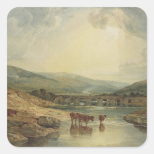 Pegatina Cuadrada Joseph Mallord William Turner   Puente sobre Estad