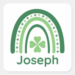 Pegatina Cuadrada Joseph Name Clover Boho Rainbow