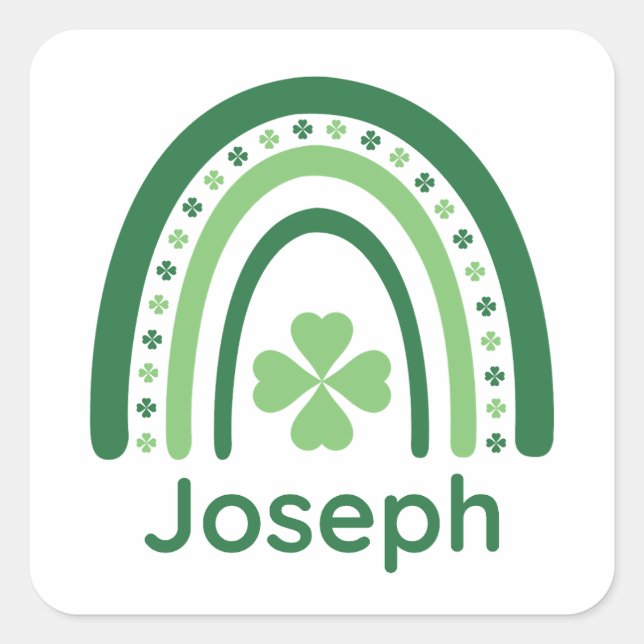 Pegatina Cuadrada Joseph Name Clover Boho Rainbow (Anverso)