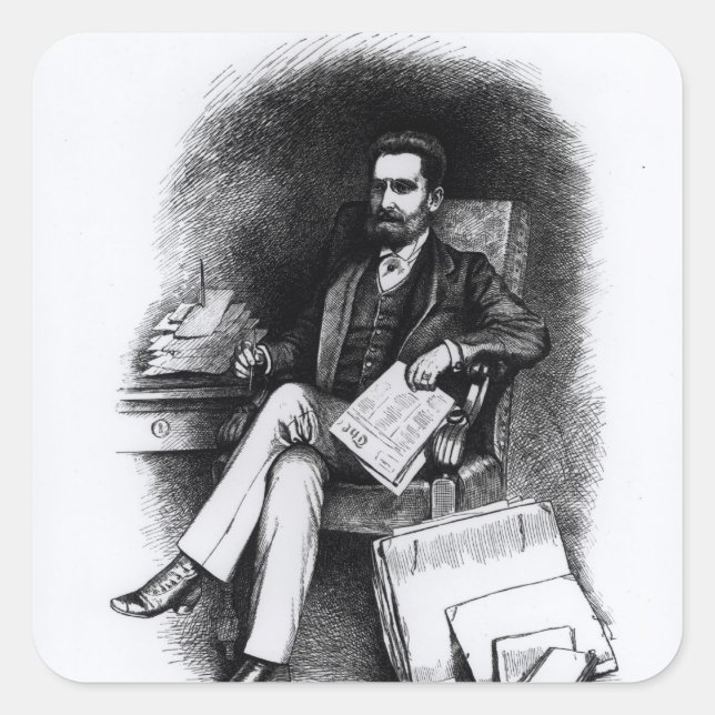Pegatina Cuadrada Joseph Pulitzer de 'The Curio', 1887 (Anverso)