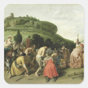 Pegatina Cuadrada Joseph recibe a su padre en Egipto, 1628