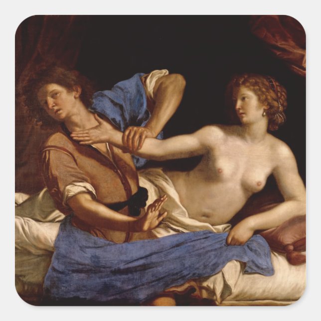 Pegatina Cuadrada Joseph y la esposa de Potiphar, c.1649 (Anverso)