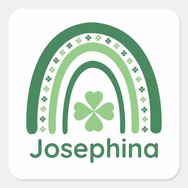 Pegatina Cuadrada Josephina Name Clover Boho Rainbow (Anverso)