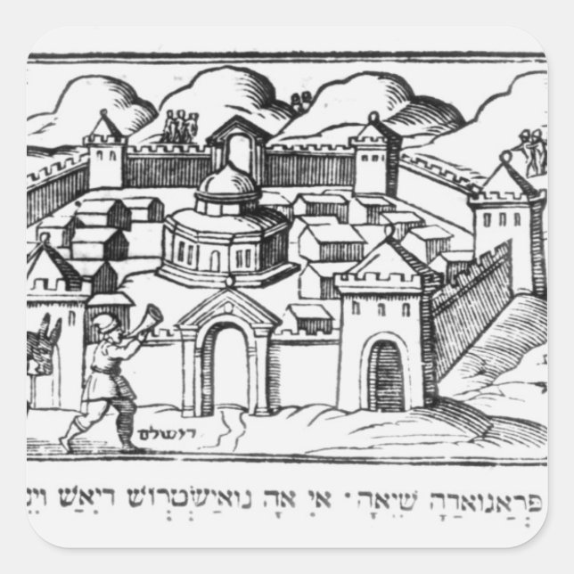 Pegatina Cuadrada Josué en las paredes de Jericó (Anverso)