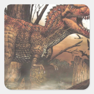 Pegatina Cuadrada Journey Jurásico: Dinosaurio en su Hábitat Natural