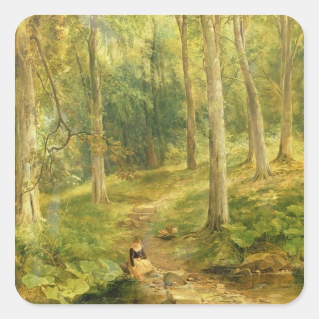 Pegatina Cuadrada Joven Chica bañándose sus pies (Anverso)