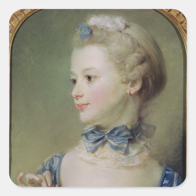 Pegatina Cuadrada Joven Chica con un gato (Anverso)