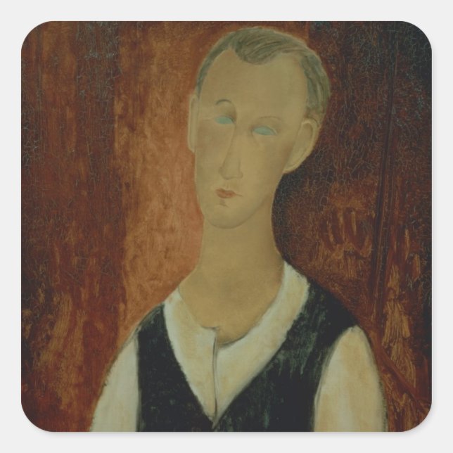 Pegatina Cuadrada Joven con un traje negro, 1912 (aceite en lata) (Anverso)