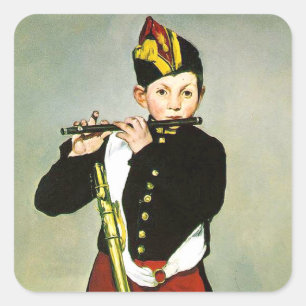 Pegatina Cuadrada Joven flautista, o el manet de Fifer Edouard