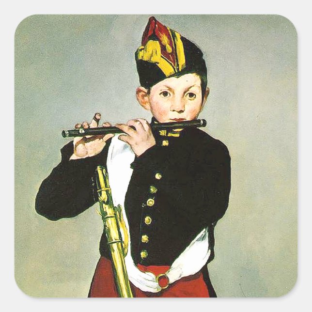 Pegatina Cuadrada Joven flautista, o el manet de Fifer Edouard (Anverso)