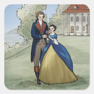 Pegatina Cuadrada Joven George y Martha Washington en el Monte Verno