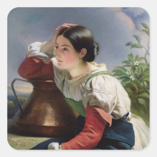 Pegatina Cuadrada Joven italiano en el pozo, c.1833-34