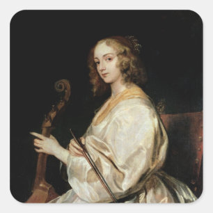 Pegatina Cuadrada Joven jugando a la Viola da Gamba