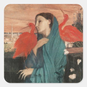 Pegatina Cuadrada Joven mujer con Ibis de Edgar Degas Vintage Arte