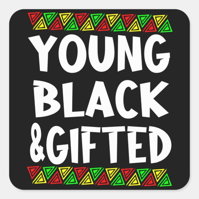Pegatina Cuadrada Joven negro y regalo (Anverso)