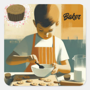 Pegatina Cuadrada Joven pastelero de galletas