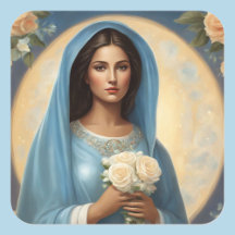 Joven Virgen María con rosas blancas