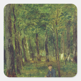 Pegatina Cuadrada Jóvenes agricultores sentados en el bosque, 1878