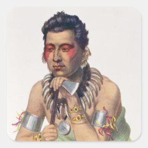 Pegatina Cuadrada Jóvenes Mamáes-Has-Ka, Jefe de Iowas