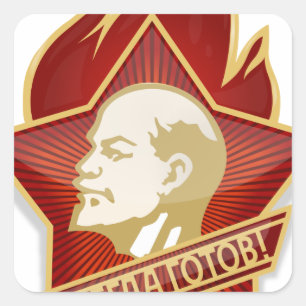 Pegatina Cuadrada Jóvenes pioneros Lenin Л е н и Unión Soviética Com