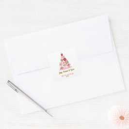 Pegatina Cuadrada Joy Peace and Love Christmas Tree Card