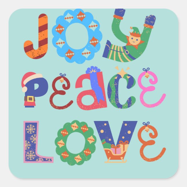 Pegatina Cuadrada Joy, peace, love custom square sticker (Anverso)