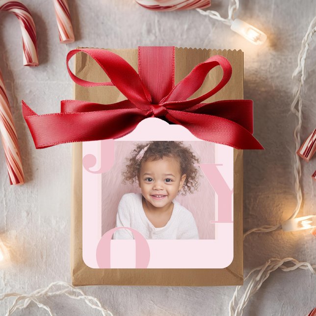 Pegatina Cuadrada JOY Rubor Rosa Navidad Moderna | Personalizada  (Subido por el creador)