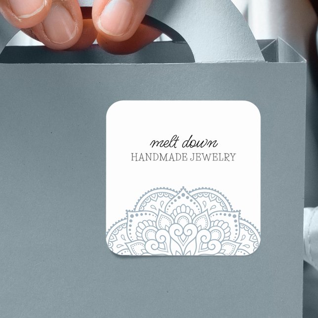 Pegatina Cuadrada Joyas artesanales Mandala modernas (Modern Mandala Handmade Jewelry Square Sticker)