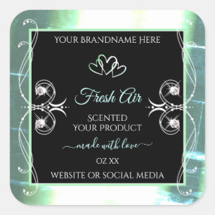 Pegatina Cuadrada Joyas de etiquetas de productos Verde azuladas y n