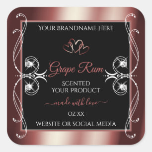 Pegatina Cuadrada Joyas de lujo Vino Rojo Negro Decoración Etiquetas