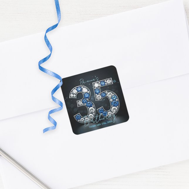 Pegatina Cuadrada Joyería Diamante de Zafiro Brillante Cumpleaños 35 (Subido por el creador)