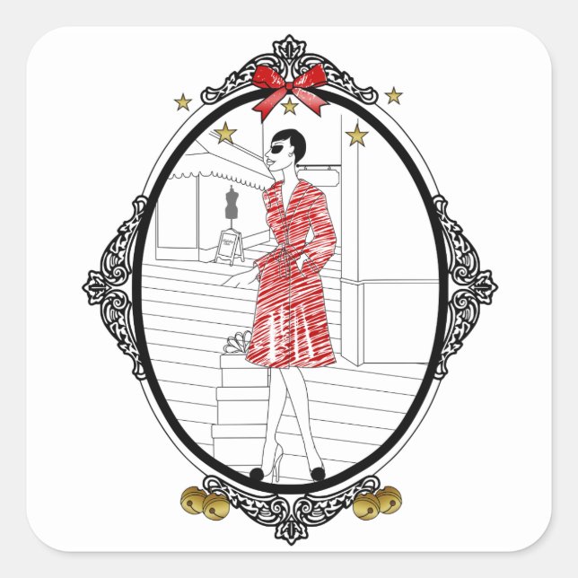 Pegatina Cuadrada Joyeuses Fêtes (Anverso)