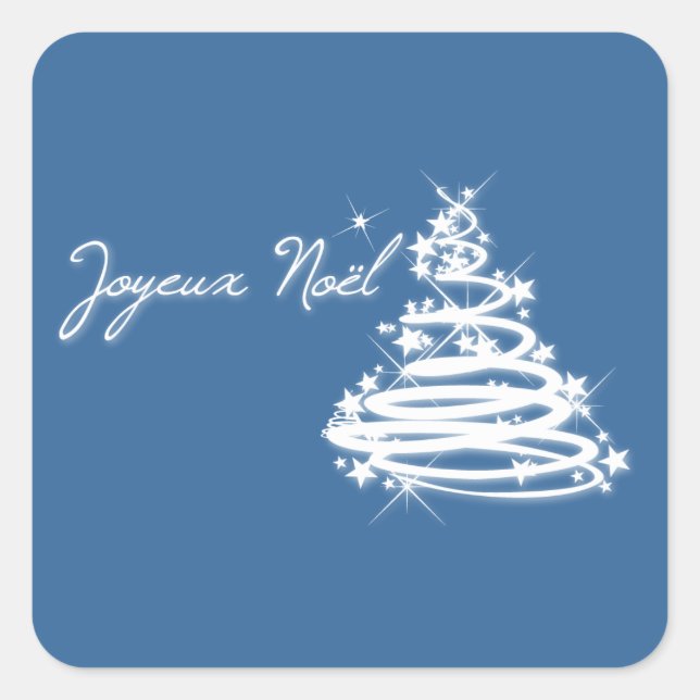 Pegatina Cuadrada Joyeux Noël con árbol de Navidad (Anverso)
