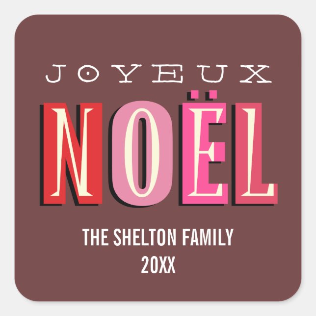 Pegatina Cuadrada Joyeux Noel funky moda roja navidad vacaciones (Anverso)