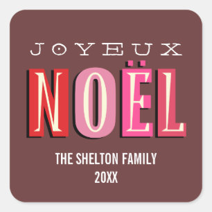 Pegatina Cuadrada Joyeux Noel funky moda roja navidad vacaciones
